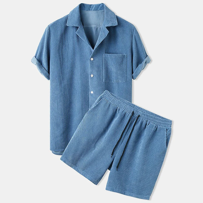 Conjunto de ropa de verano de punto acanalado para hombre: estilo desenfadado y comodidad para los días cálidos
