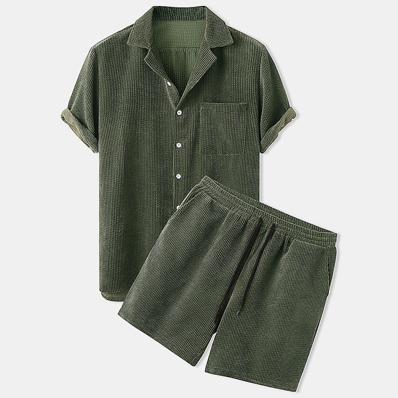 Conjunto de ropa de verano de punto acanalado para hombre: estilo desenfadado y comodidad para los días cálidos