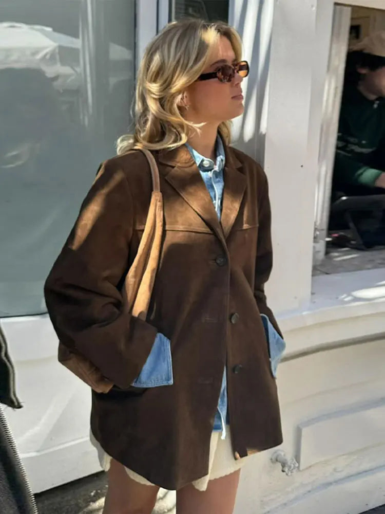 Chaqueta clásica de ante para mujer