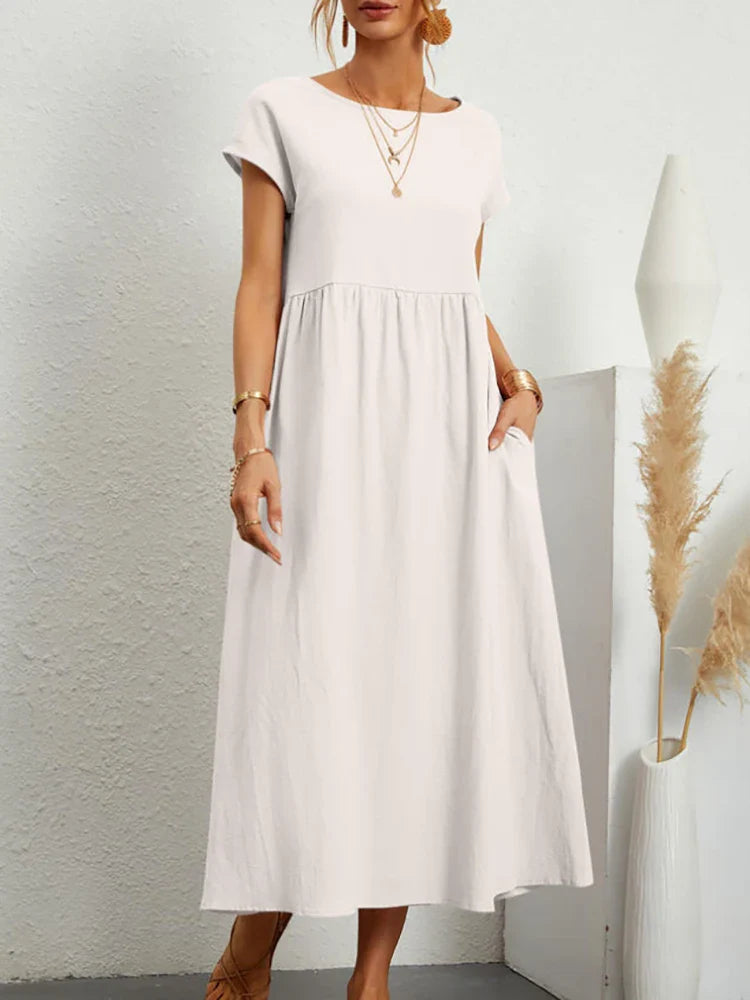 Vestido vintage de algodón con cuello en O