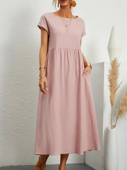 Vestido vintage de algodón con cuello en O