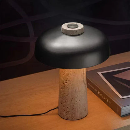 LumiTerra - Lámpara de Mesa de Travertino
