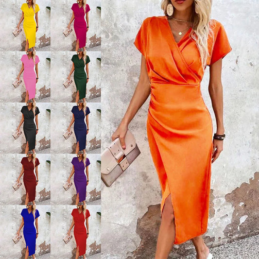 Vestido corto informal con escote en V para mujer