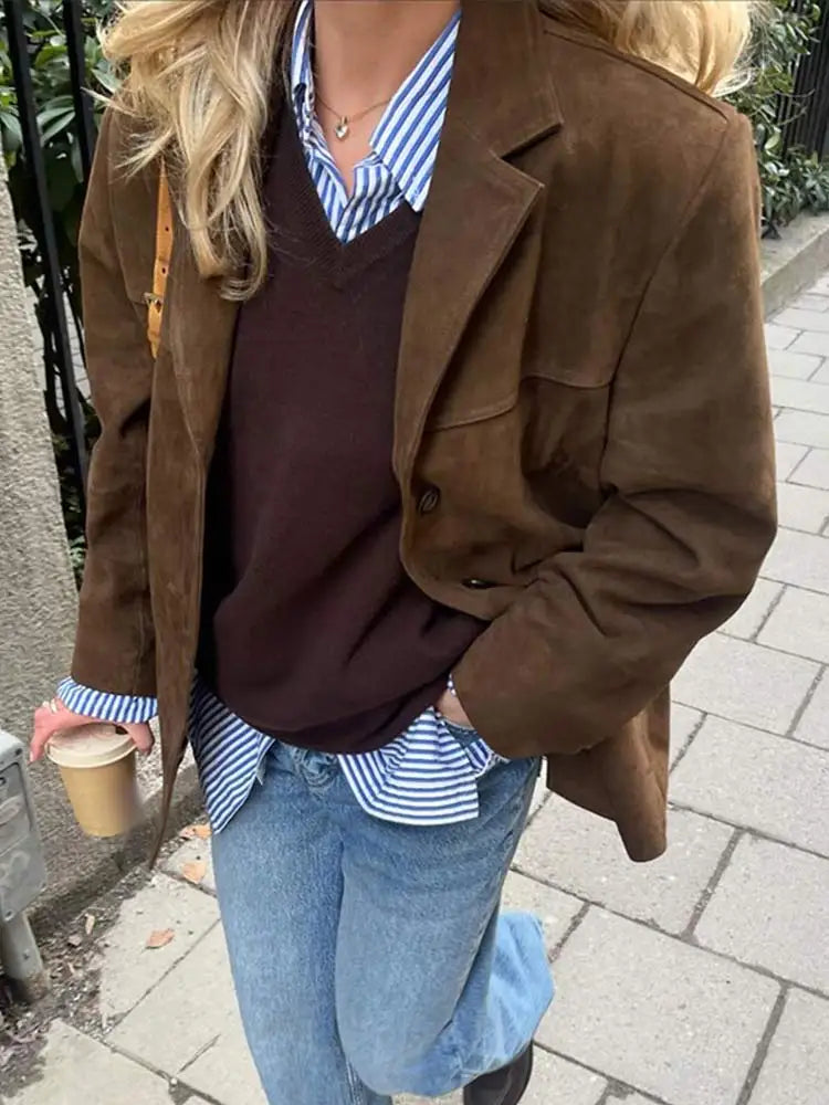 Chaqueta clásica de ante para mujer