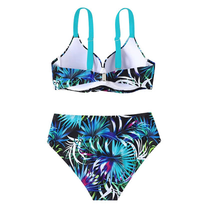 Bikini de cintura alta con estampado de hojas para mujer