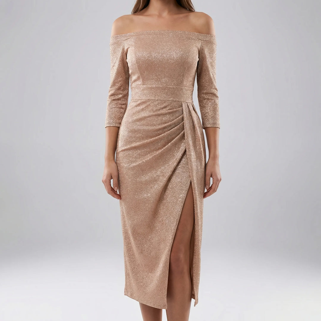 Slantrix - Vestido midi ajustado con hombros descubiertos