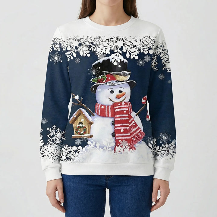 Sudadera Snowvella con cuello redondo y estampado de muñeco de nieve.