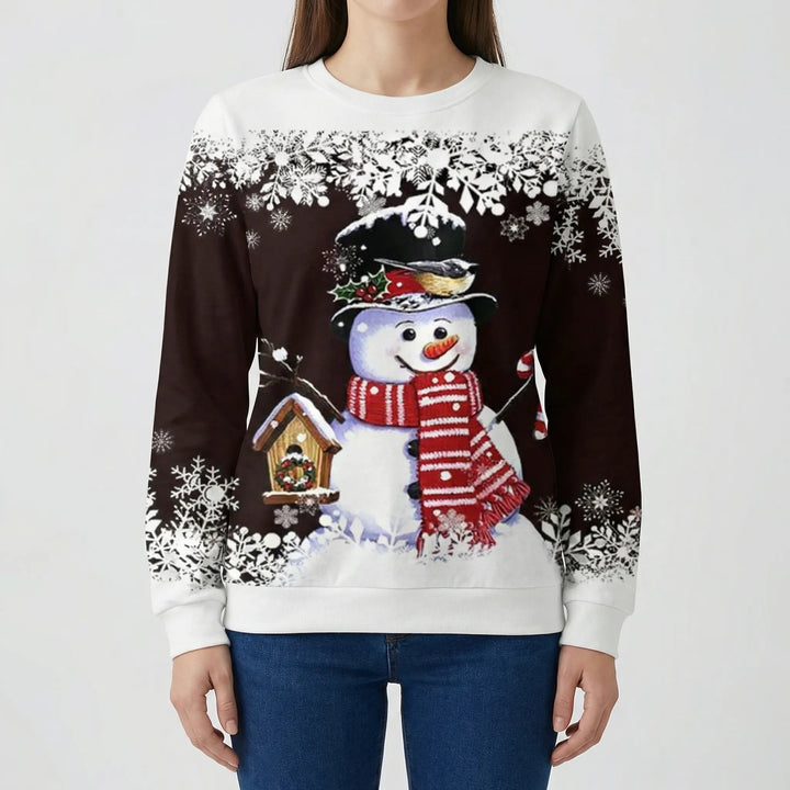 Sudadera Snowvella con cuello redondo y estampado de muñeco de nieve.