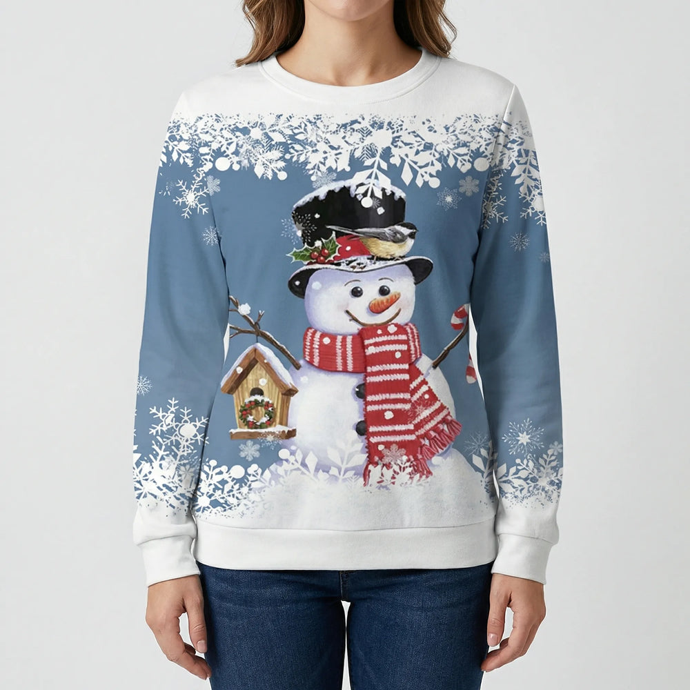 Sudadera Snowvella con cuello redondo y estampado de muñeco de nieve.