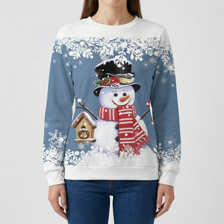 Sudadera Snowvella con cuello redondo y estampado de muñeco de nieve.
