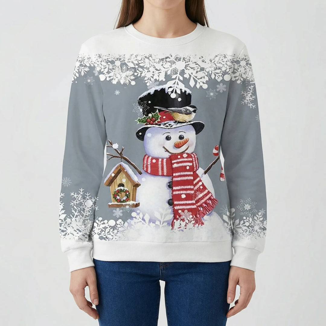 Sudadera Snowvella con cuello redondo y estampado de muñeco de nieve.