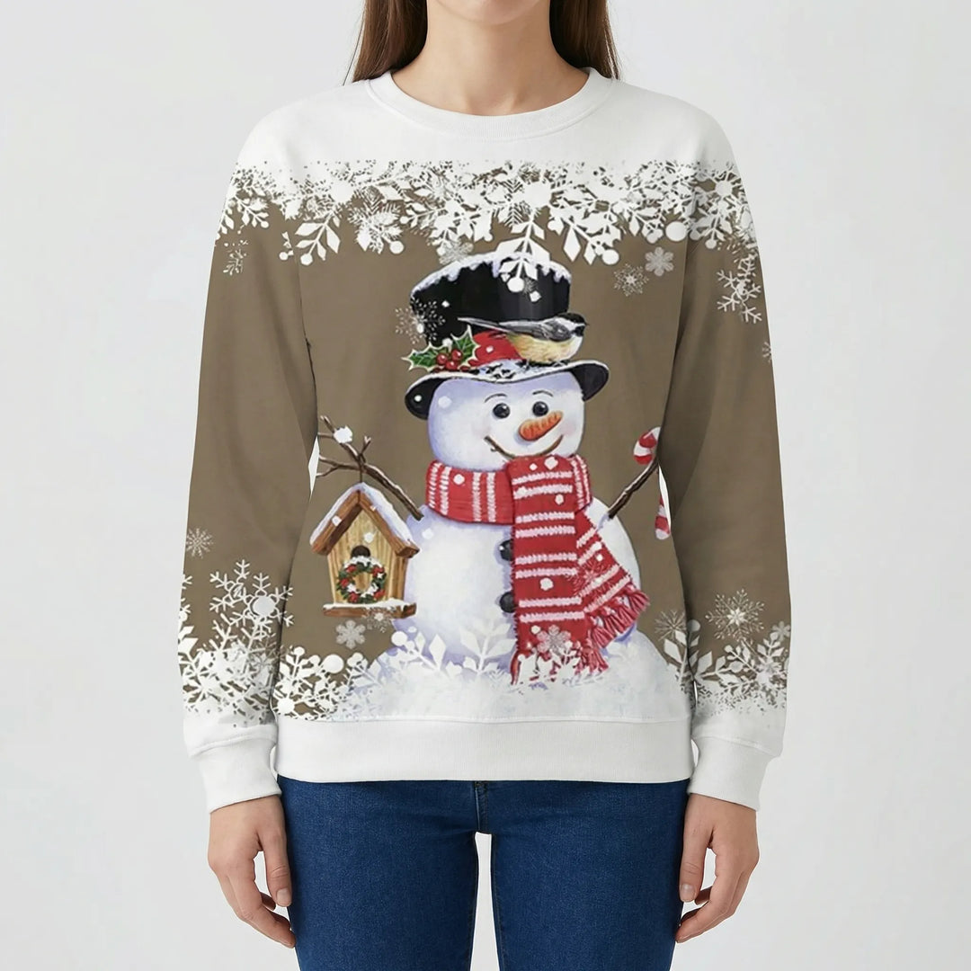 Sudadera Snowvella con cuello redondo y estampado de muñeco de nieve.