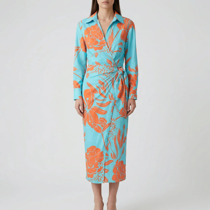 Solanta - Vestido camisero midi de rayas llamativas