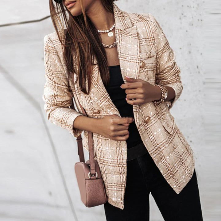 Blazer de mujer con estampado elegante y botones dorados