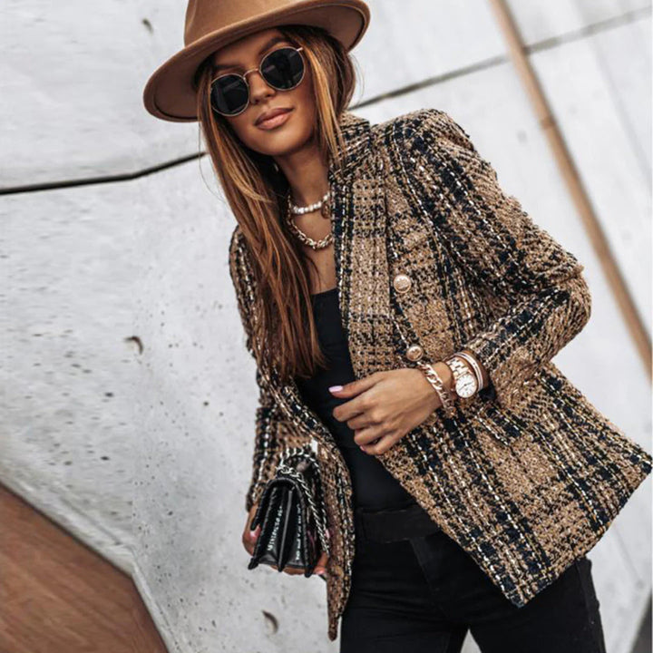 Blazer de mujer con estampado elegante y botones dorados