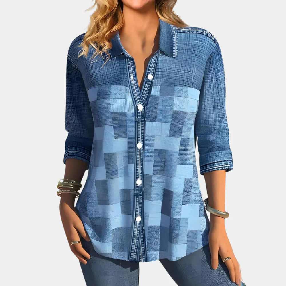 Blusa informal de mujer con estampado de cuadros