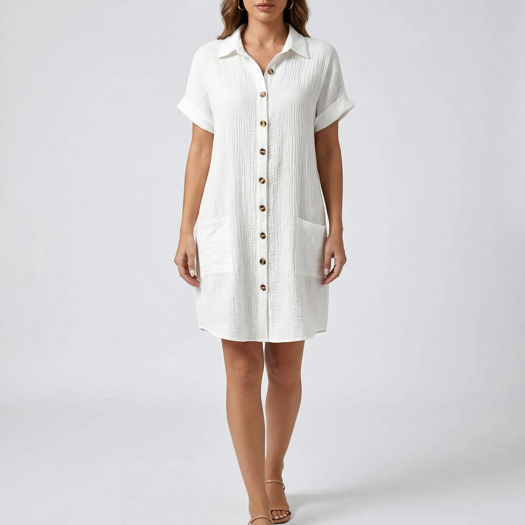 Structa - Vestido midi con cuello y botones en la parte delantera