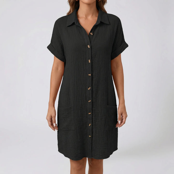 Structa - Vestido midi con cuello y botones en la parte delantera
