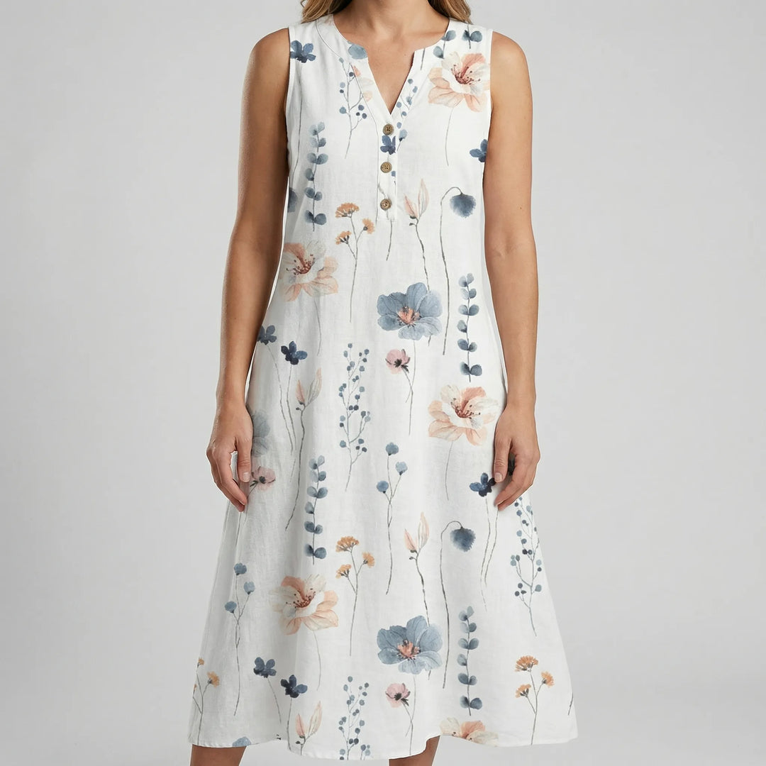 Sundrava - Vestido midi floral sin mangas