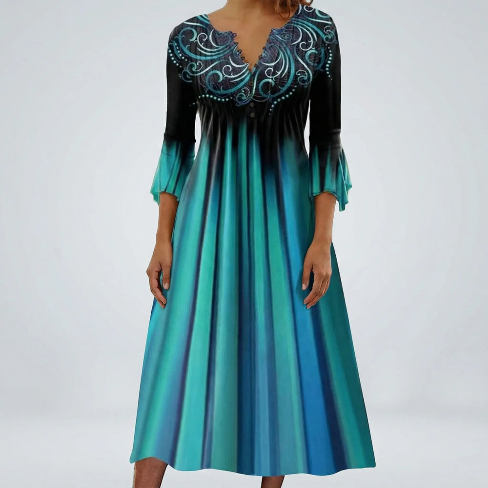 Tealvex - Vestido midi con efecto degradado y mangas acampanadas