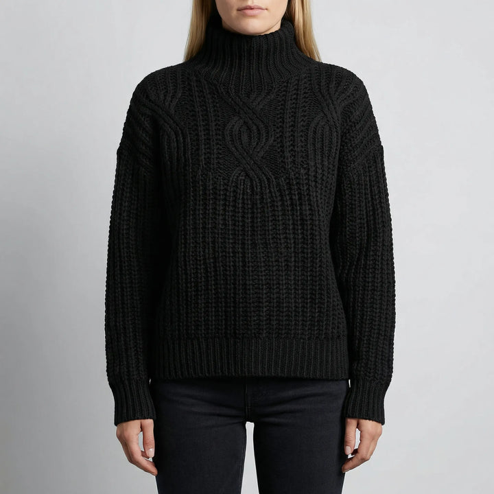 Texturra - Jersey de cuello alto de punto trenzado