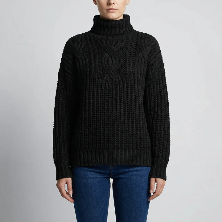 Texturra - Jersey de cuello alto de punto trenzado