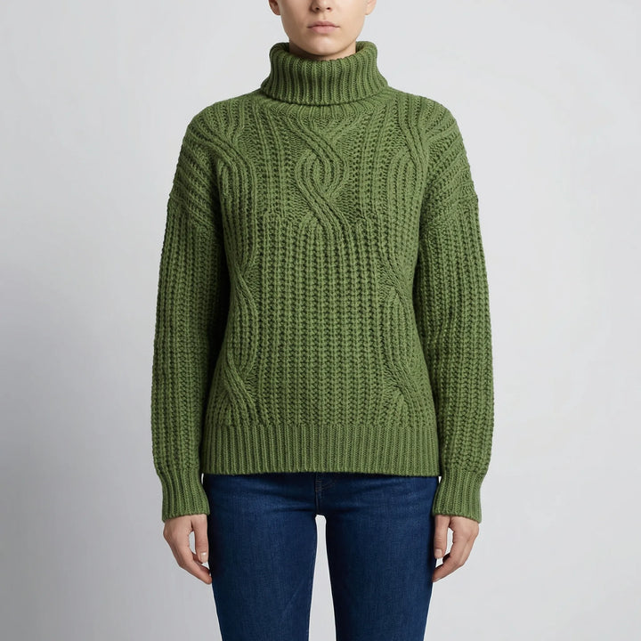 Texturra - Jersey de cuello alto de punto trenzado