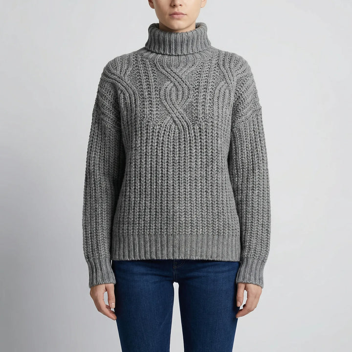 Texturra - Jersey de cuello alto de punto trenzado
