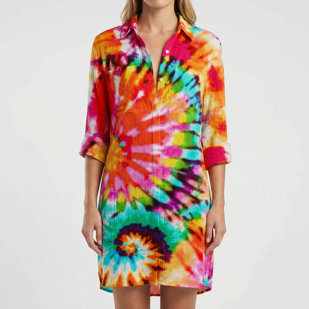 Tidalora - Vestido camisero abotonado con estampado tie-dye