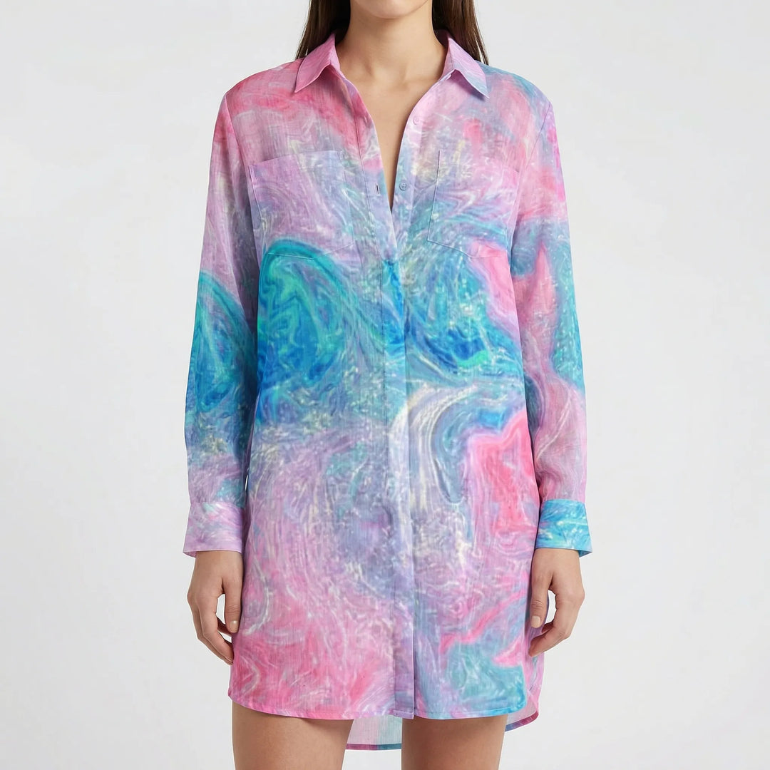 Tidalora - Vestido camisero abotonado con estampado tie-dye