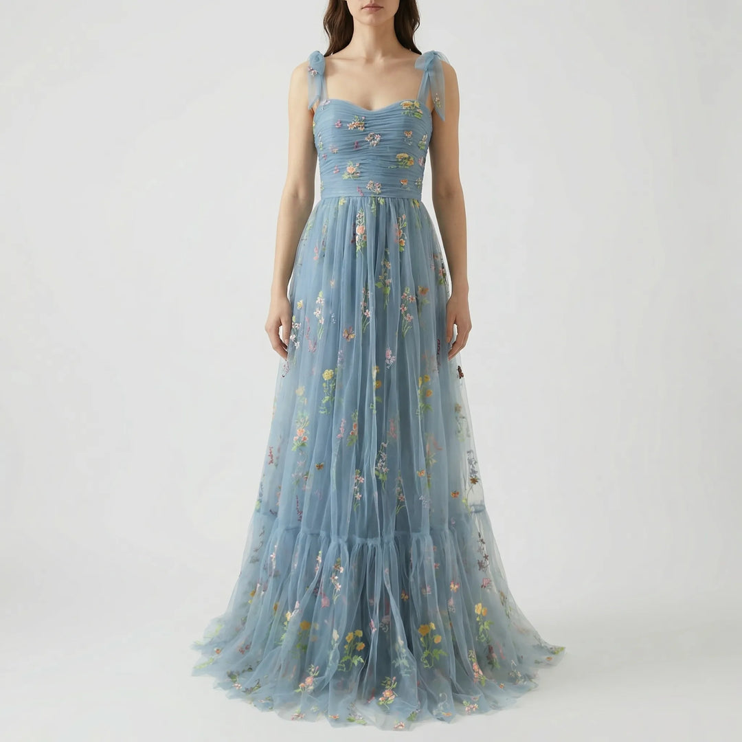 Tullevara - Vestido de gala de tul bordado