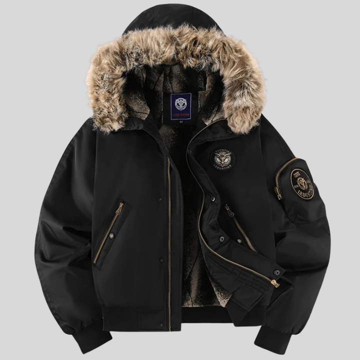Chaqueta Bomber Acolchada con Capucha de Pelo Sintético