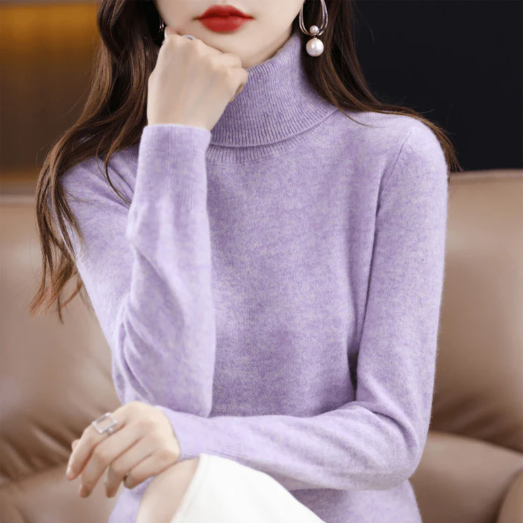 Suéter de Cuello Alto de Punto Fino para Mujeres