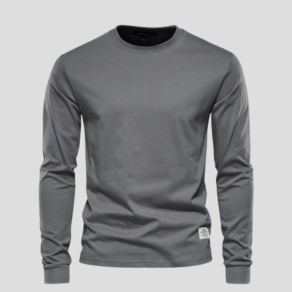 Camisa de Hombre de Mangas Largas con Cuello Redondo – Estilo Clásico Diario