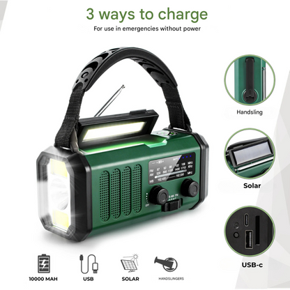 Radio solar y manivela de emergencia universal