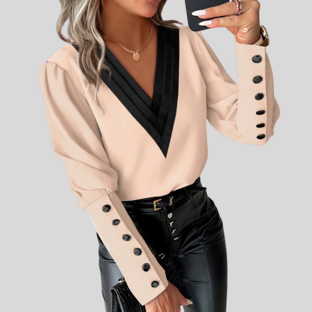 Blusa con botones al frente y mangas gigot para mujer
