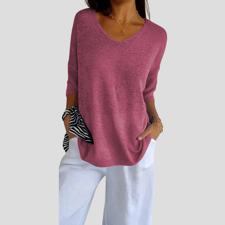 Top de Punto con Cuello en V para Mujeres – Estilo Casual con Toque Diario