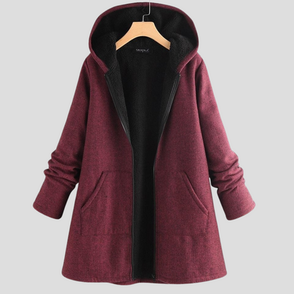 Abrigo con capucha de polar liso para mujer