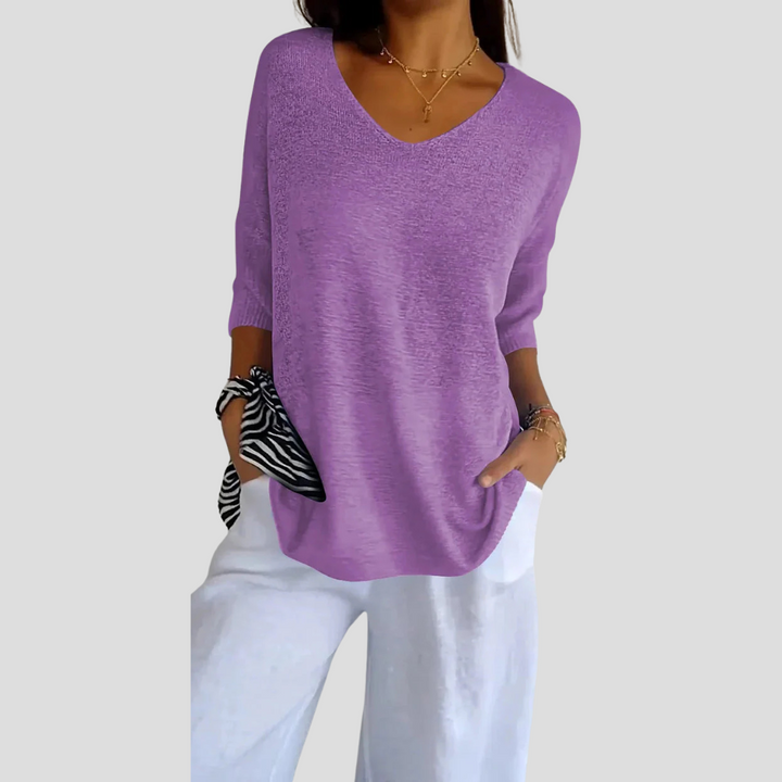 Top de Punto con Cuello en V para Mujeres – Estilo Casual con Toque Diario