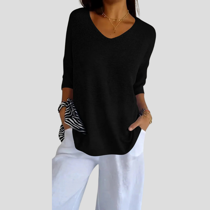 Top de Punto con Cuello en V para Mujeres – Estilo Casual con Toque Diario