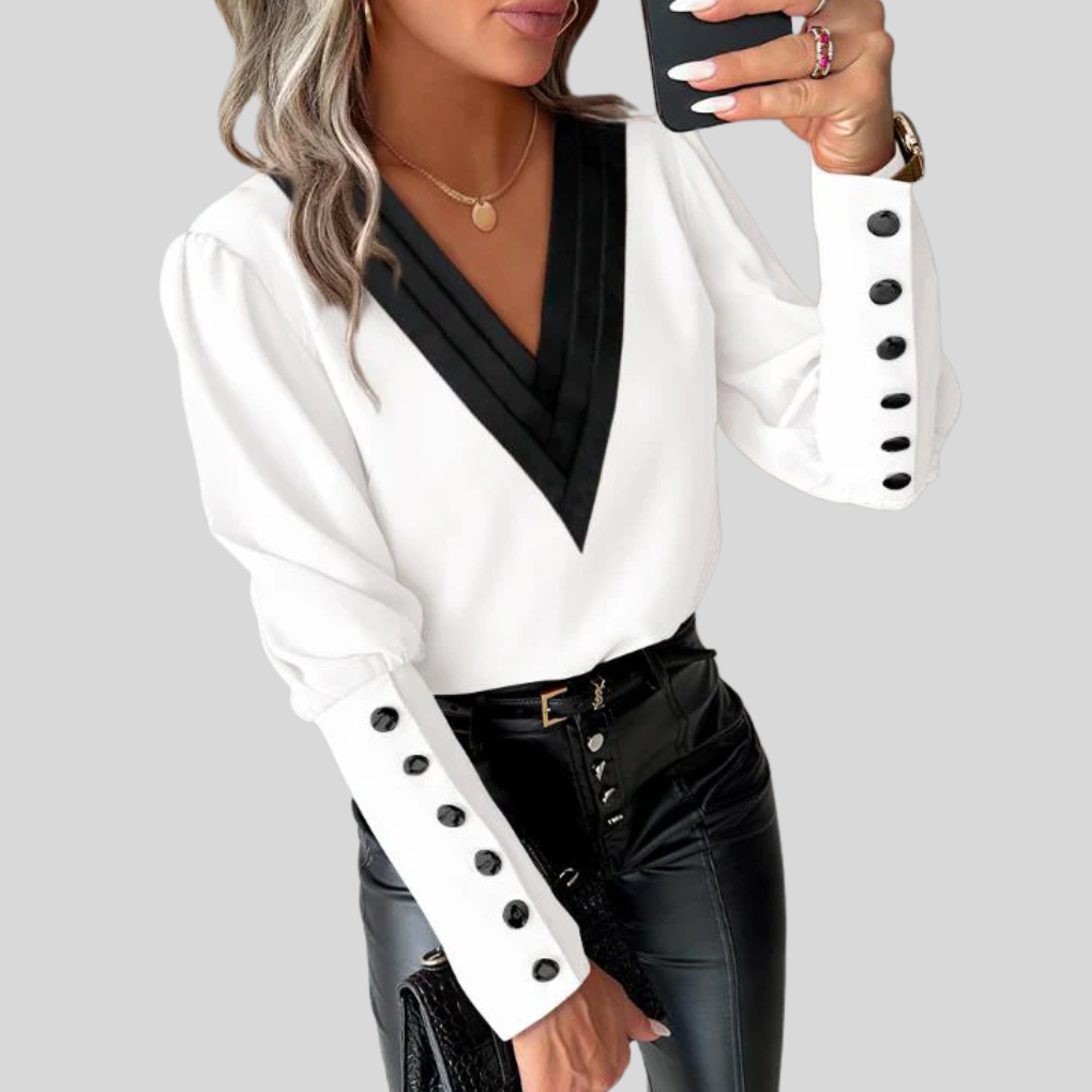 Blusa con botones al frente y mangas gigot para mujer