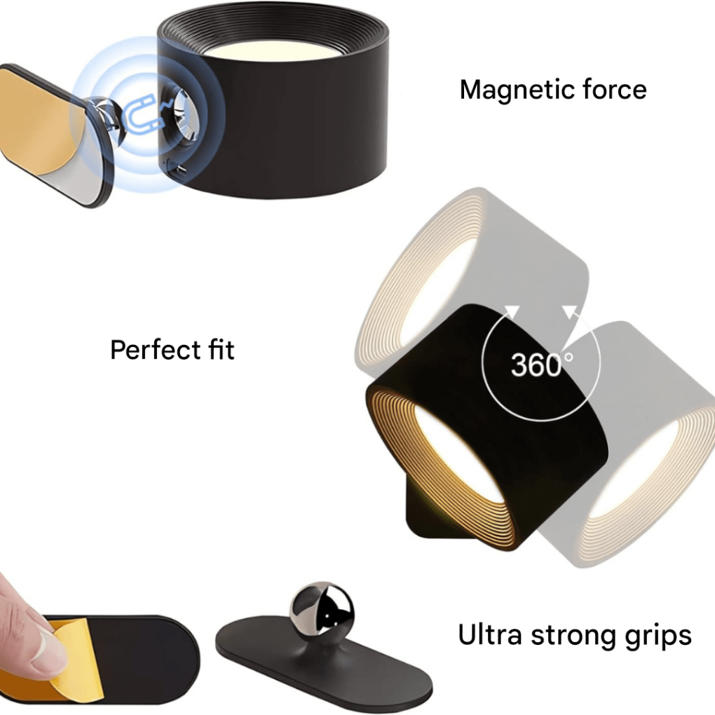 Lámpara de pared LED inalámbrica recargable de 360°