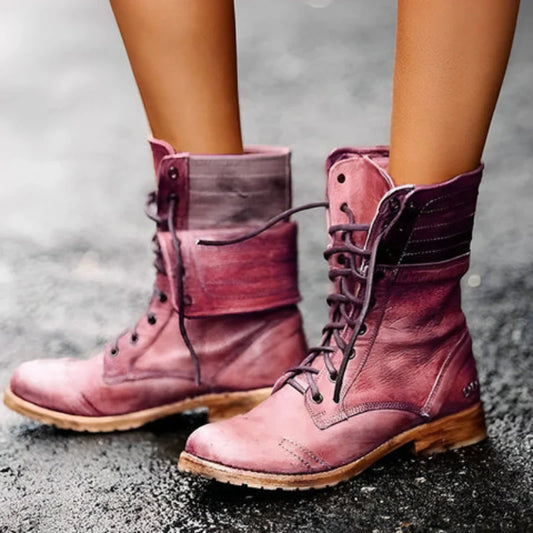 Botas retro vintage de piel con cordones
