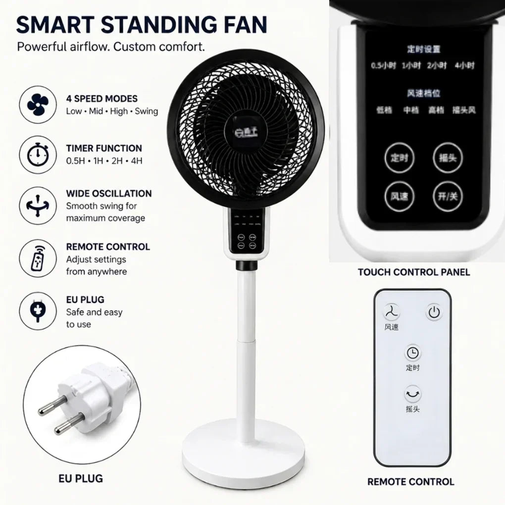 Ventilador de pedestal ajustable con oscilación 3D