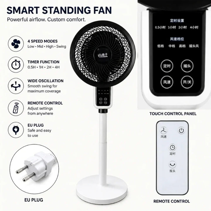 Ventilador de pedestal ajustable con oscilación 3D