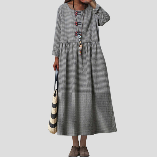Vestido largo de manga larga con cintura alta para mujer