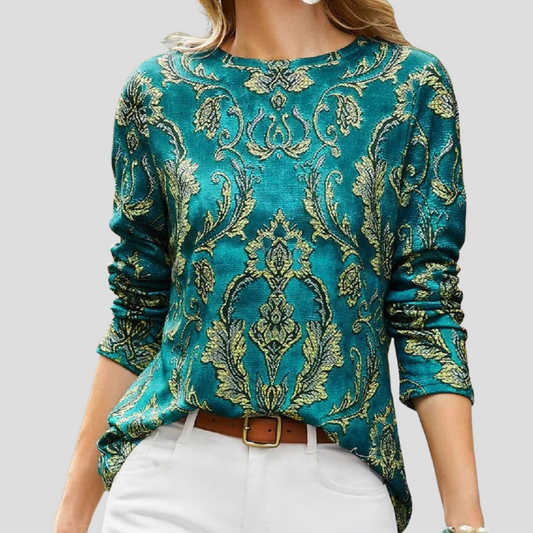 Blusa verde de manga larga para mujer