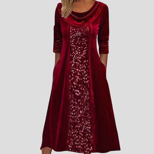 Vestido de terciopelo rojo vino