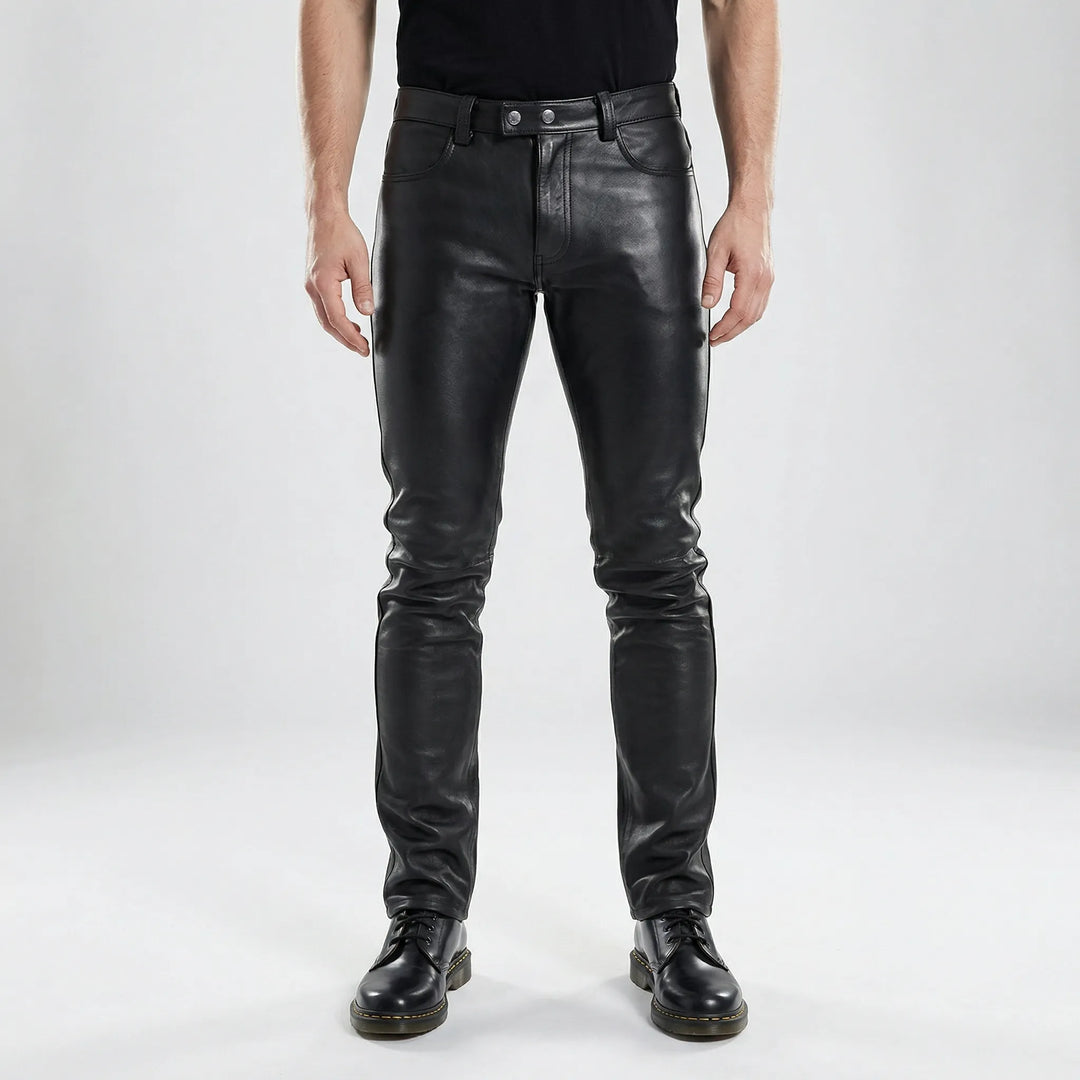 Veckro - Pantalones ajustados de piel sintética para hombre