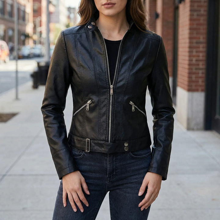 Velourex - Chaqueta estructurada estilo motociclista para mujer